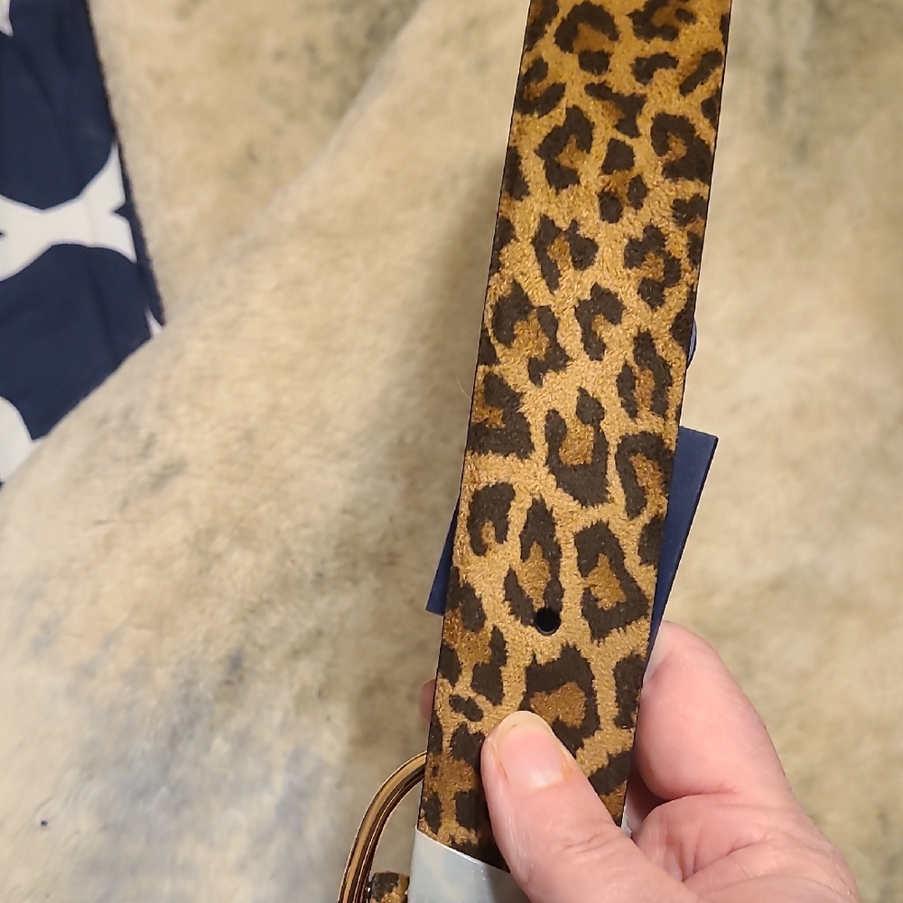 Chaps Brown Leopard Print Belt with Gold Buckle